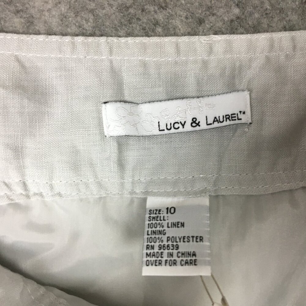 Lucy Laurel Skirt 10 Midi 100 Linen Gray Twirl Trumpet Career Casual Stripes - Picture 7 of 12